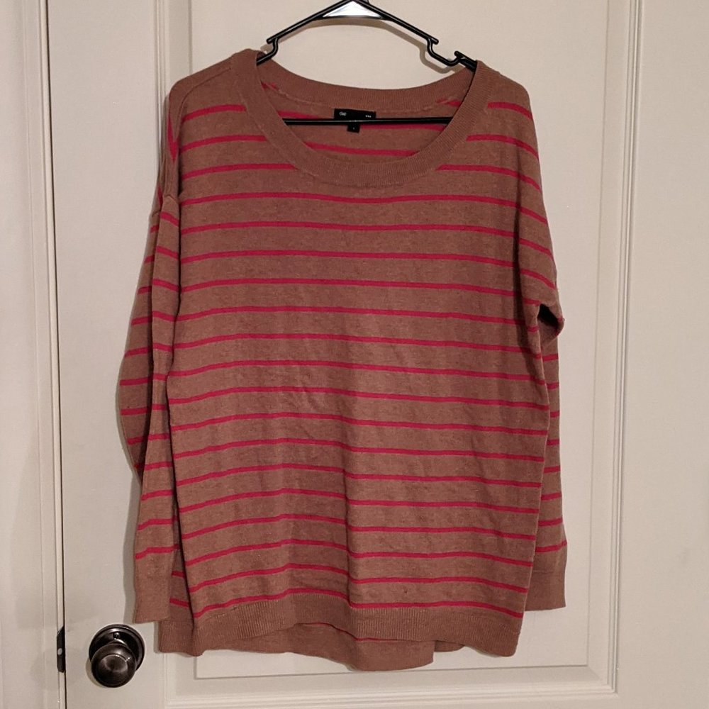 Tan & Pink Striped Sweater